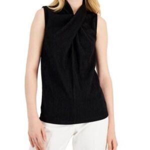 Anne Klein Textured Twist-Neck Top Anne Black XXS NWT